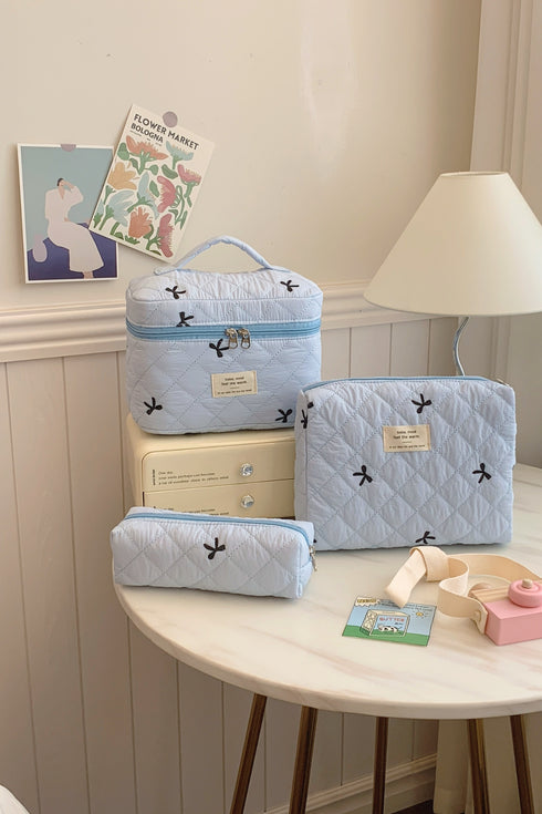 3 Piece Bow Quilted Cloth Storage Bag Set - Odaingerous